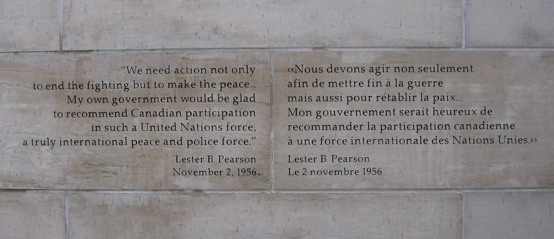 Quote from Lester Pearson on the monument