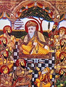 Guru Nanak with Bhai Bala, Bhai Mardana and Sikh Gurus