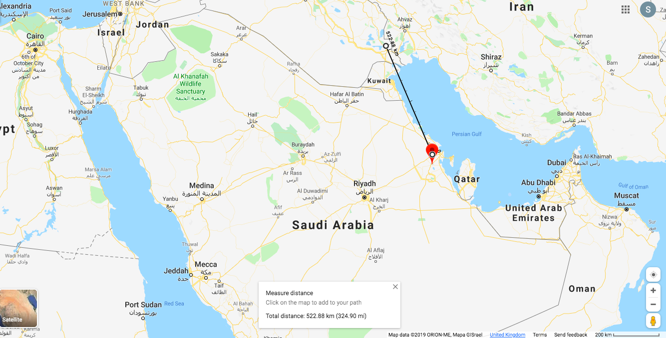 Map showing the approximate route of the drones based on information from Iraqi intelligence