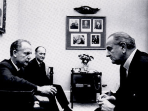 President Lyndon Johnson meets with U.S. Ambassador Marshall Green.