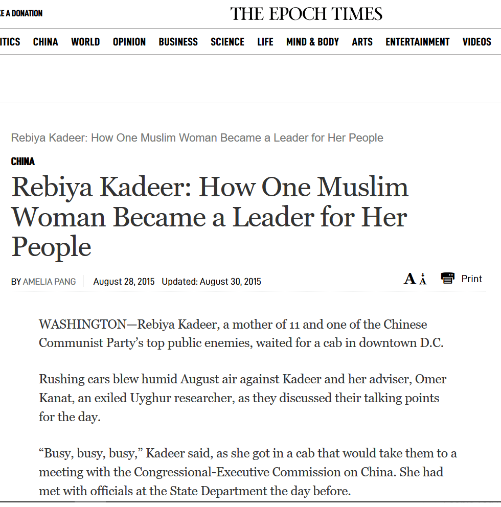 Amelia Pang Epoch Times Rebiya Kadeer Uyghur