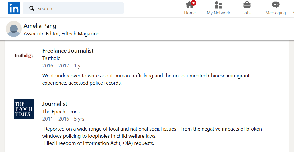Amelia Pang Epoch Times China LinkedIn