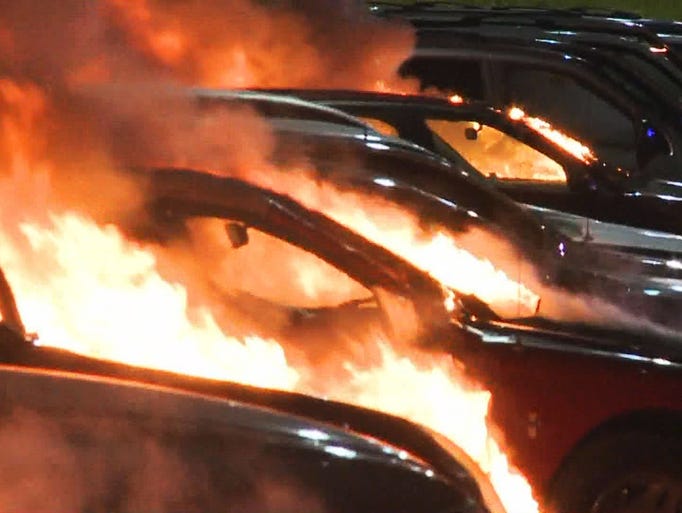 A car dealership was set on fire overnight in Ferguson,