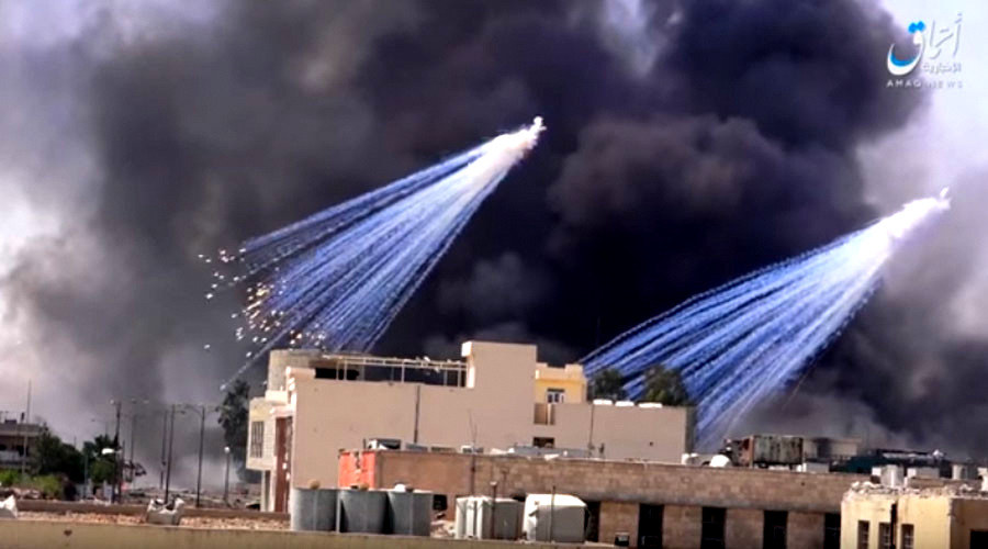 Alleged deployment of white phosphorus munitions by the US in Raqqa, Syria. as reported by ISIS-linked Amaq news.