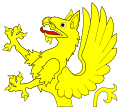 Demi-griffin (amended from File:Gold Griffin Supporter (Heraldry).svg by User:Tom-L)